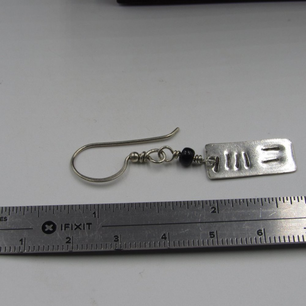 Sterling Weird Pattern Rustic Dangle Earrings - image 4